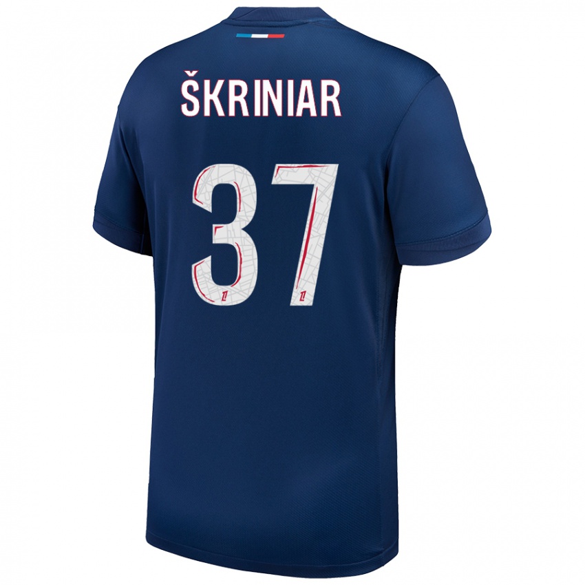 Criança Camisola Milan Skriniar #37 Azul Marinho Branco Principal 2024/25 Camisa Brasil