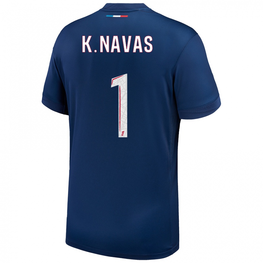 Criança Camisola Keylor Navas #1 Azul Marinho Branco Principal 2024/25 Camisa Brasil