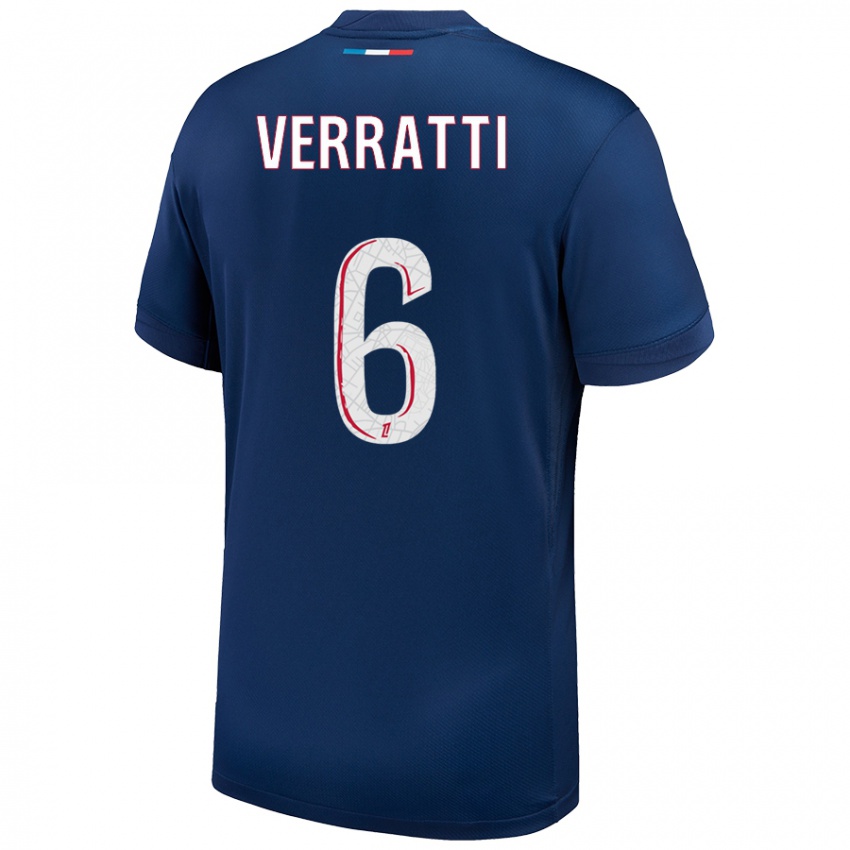 Criança Camisola Marco Verratti #6 Azul Marinho Branco Principal 2024/25 Camisa Brasil