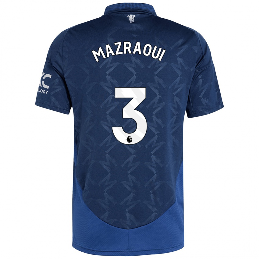 Criança Camisola Noussair Mazraoui #3 Índigo Alternativa 2024/25 Camisa Brasil