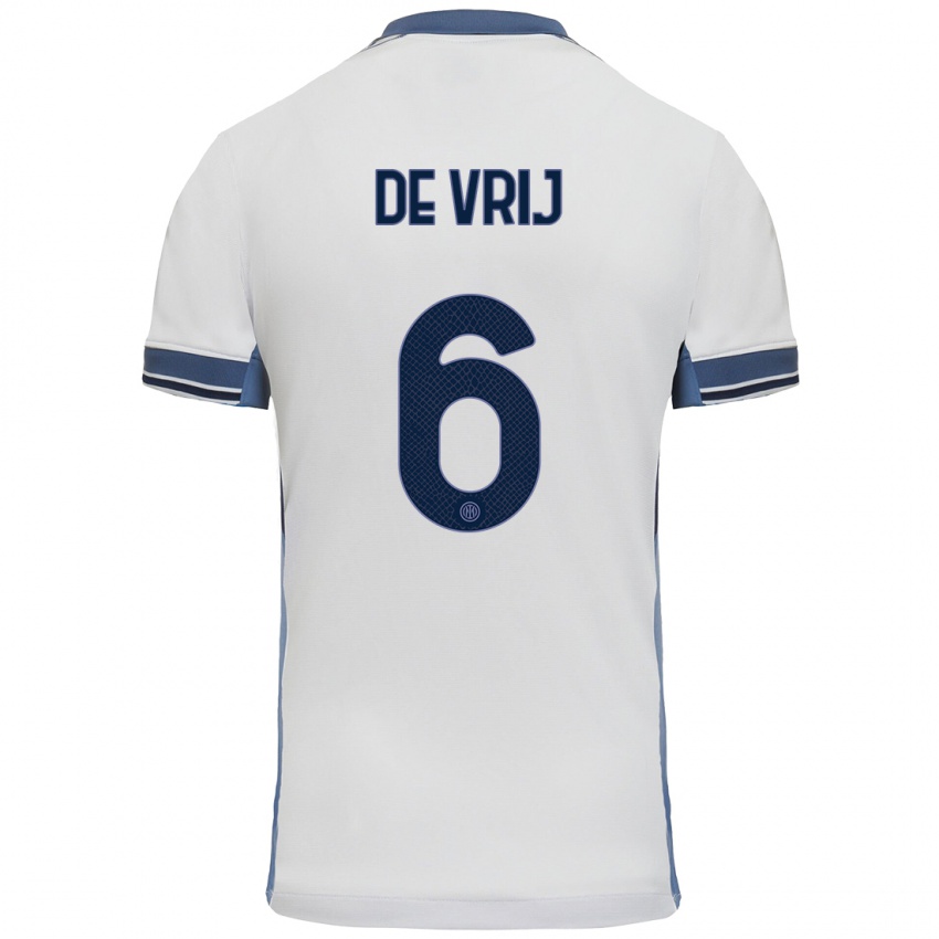 Criança Camisola Stefan De Vrij #6 Cinzento Branco Alternativa 2024/25 Camisa Brasil