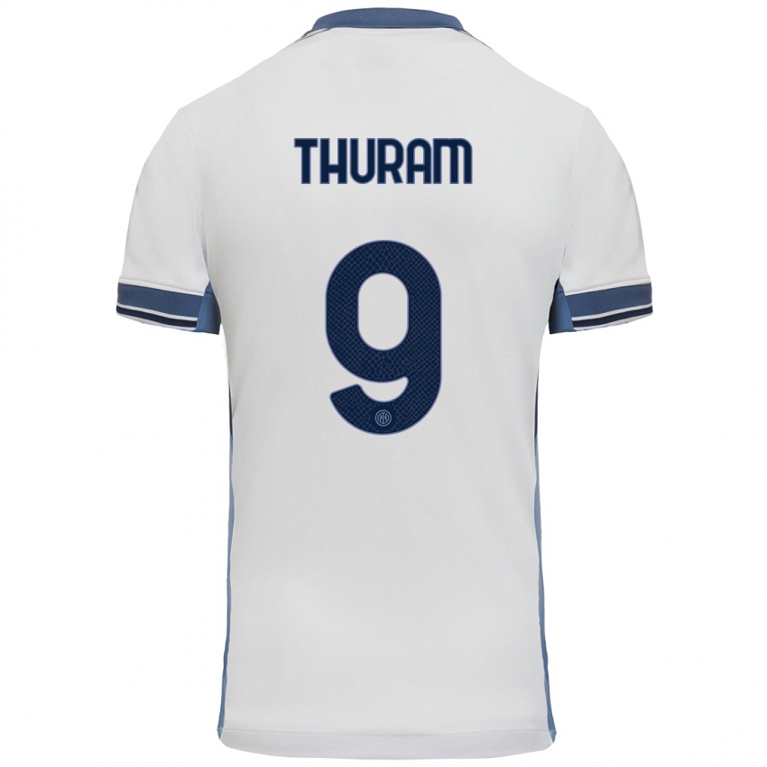 Criança Camisola Marcus Thuram #9 Cinzento Branco Alternativa 2024/25 Camisa Brasil