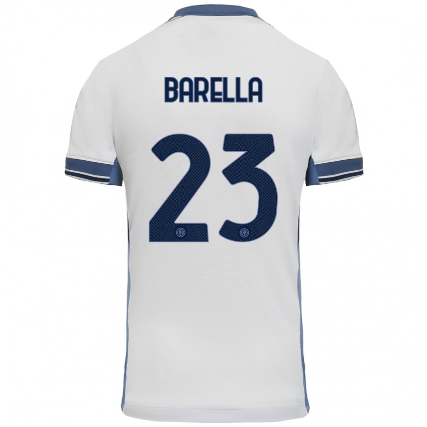 Criança Camisola Nicolo Barella #23 Cinzento Branco Alternativa 2024/25 Camisa Brasil