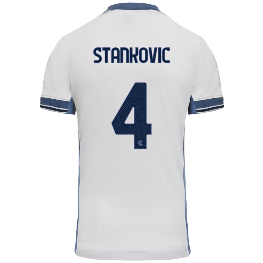 Criança Camisola Aleksandar Stankovic #4 Cinzento Branco Alternativa 2024/25 Camisa Brasil