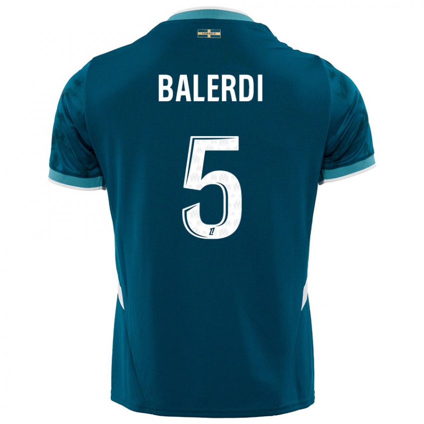 Criança Camisola Leonardo Balerdi #5 Azul Turquesa Alternativa 2024/25 Camisa Brasil