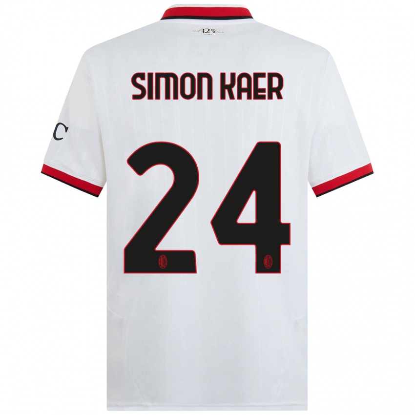 Criança Camisola Simon Kaer #24 Branco Preto Vermelho Alternativa 2024/25 Camisa Brasil