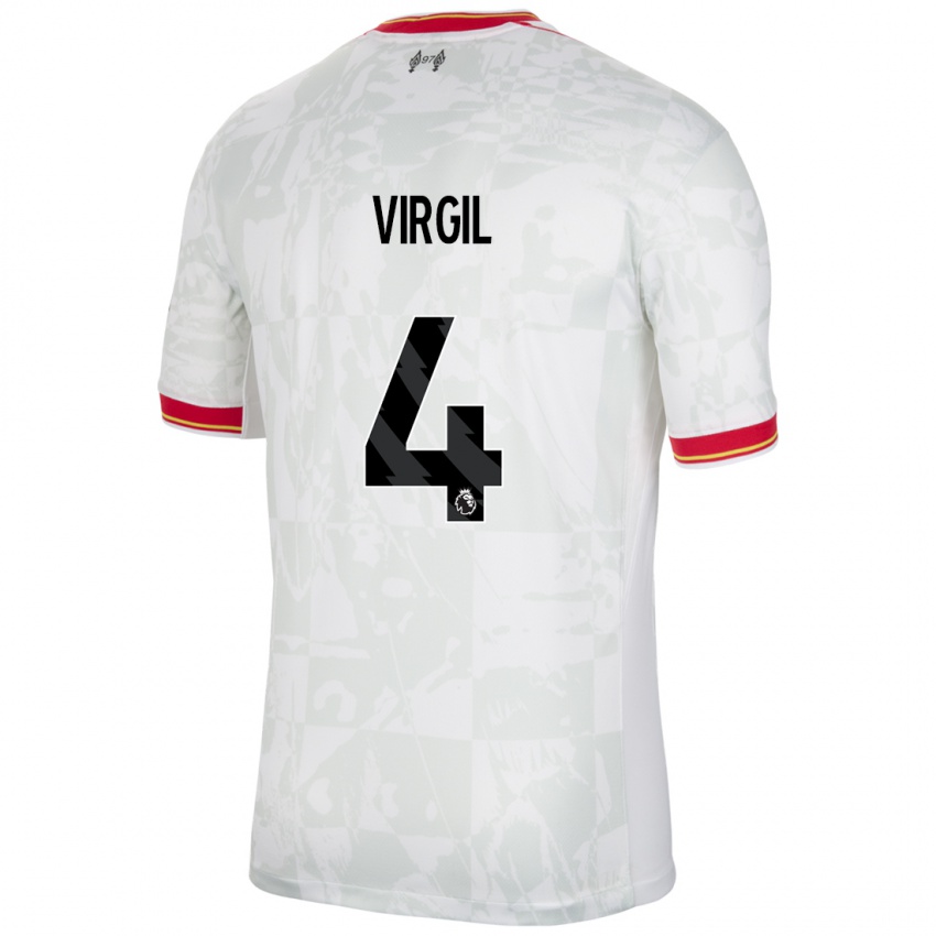 Criança Camisola Virgil Van Dijk #4 Branco Vermelho Preto Terceiro 2024/25 Camisa Brasil