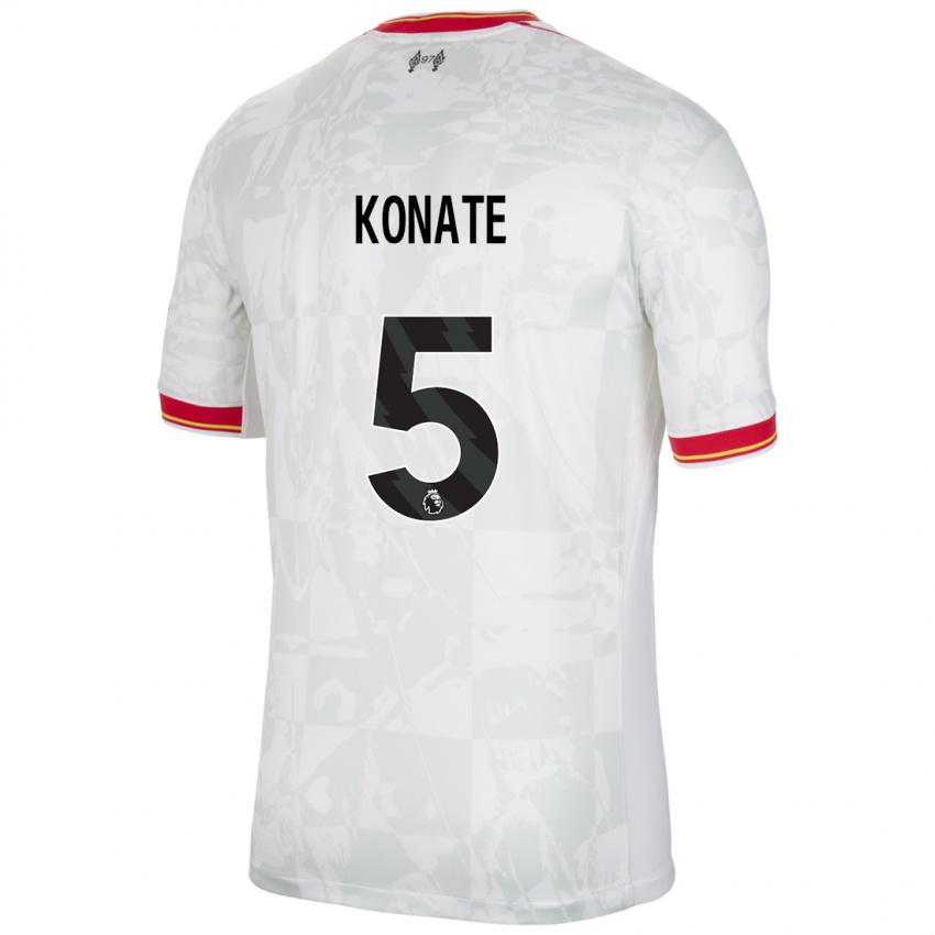 Criança Camisola Ibrahima Konate #5 Branco Vermelho Preto Terceiro 2024/25 Camisa Brasil