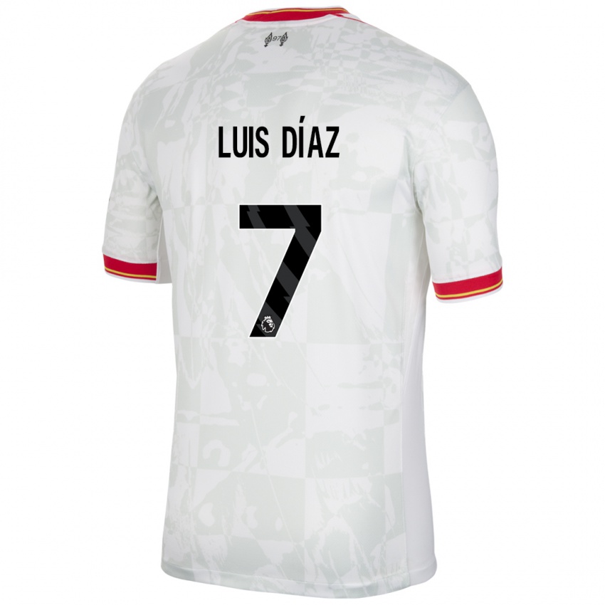 Criança Camisola Luis Diaz #7 Branco Vermelho Preto Terceiro 2024/25 Camisa Brasil