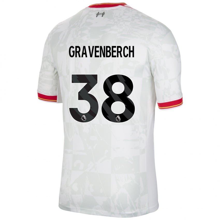 Criança Camisola Ryan Gravenberch #38 Branco Vermelho Preto Terceiro 2024/25 Camisa Brasil