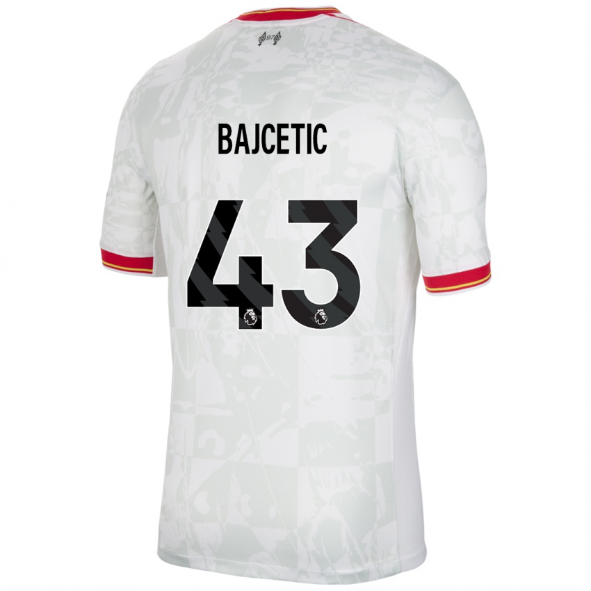 Criança Camisola Stefan Bajcetic #43 Branco Vermelho Preto Terceiro 2024/25 Camisa Brasil