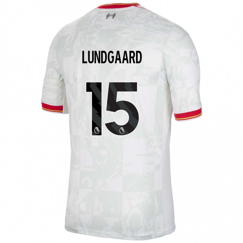 Criança Camisola Sofie Lundgaard #15 Branco Vermelho Preto Terceiro 2024/25 Camisa Brasil