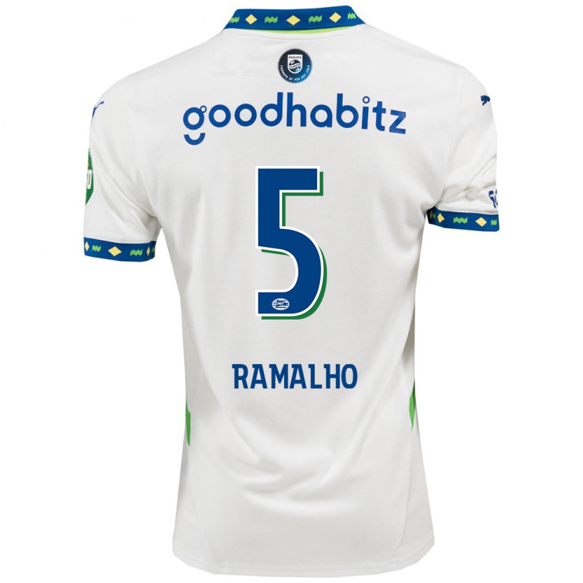 Criança Camisola André Ramalho #5 Branco Azul Escuro Terceiro 2024/25 Camisa Brasil