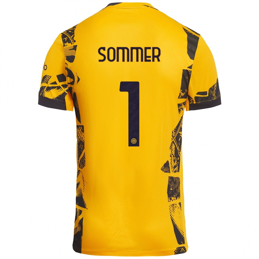 Criança Camisola Yann Sommer #1 Ouro Preto Terceiro 2024/25 Camisa Brasil