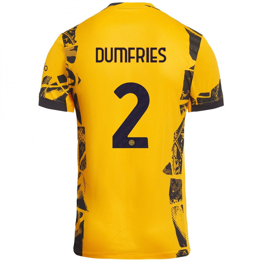 Criança Camisola Denzel Dumfries #2 Ouro Preto Terceiro 2024/25 Camisa Brasil