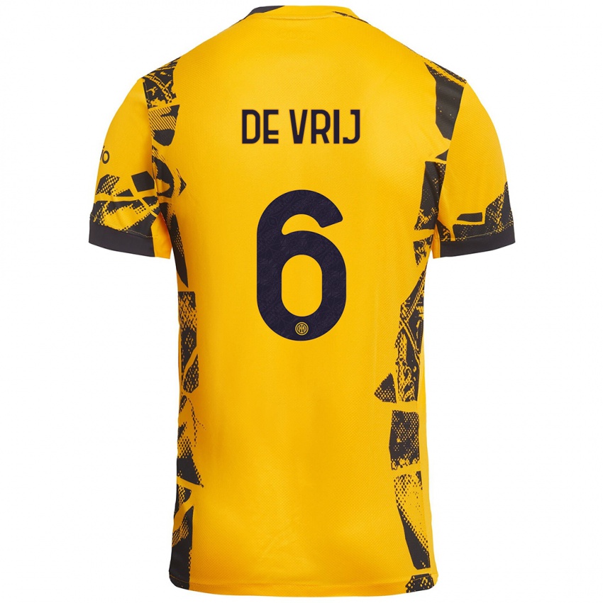 Criança Camisola Stefan De Vrij #6 Ouro Preto Terceiro 2024/25 Camisa Brasil