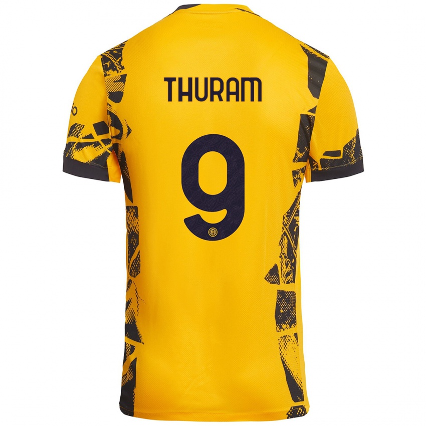 Criança Camisola Marcus Thuram #9 Ouro Preto Terceiro 2024/25 Camisa Brasil