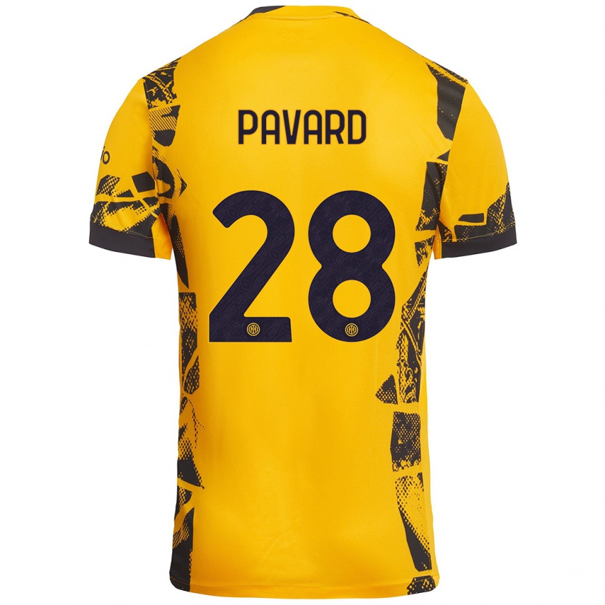 Criança Camisola Benjamin Pavard #28 Ouro Preto Terceiro 2024/25 Camisa Brasil