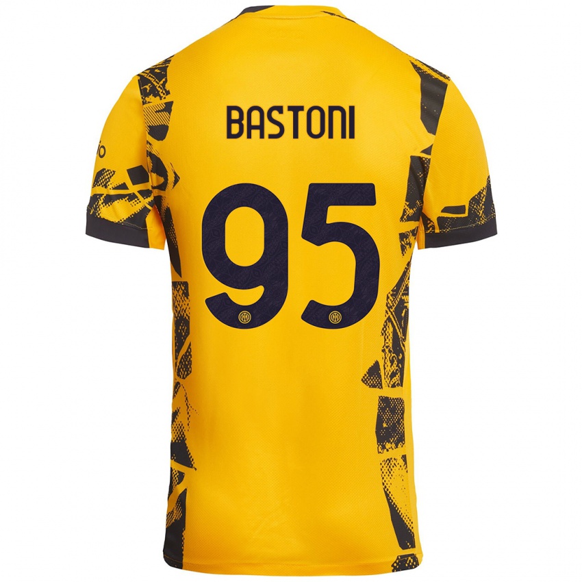 Criança Camisola Alessandro Bastoni #95 Ouro Preto Terceiro 2024/25 Camisa Brasil