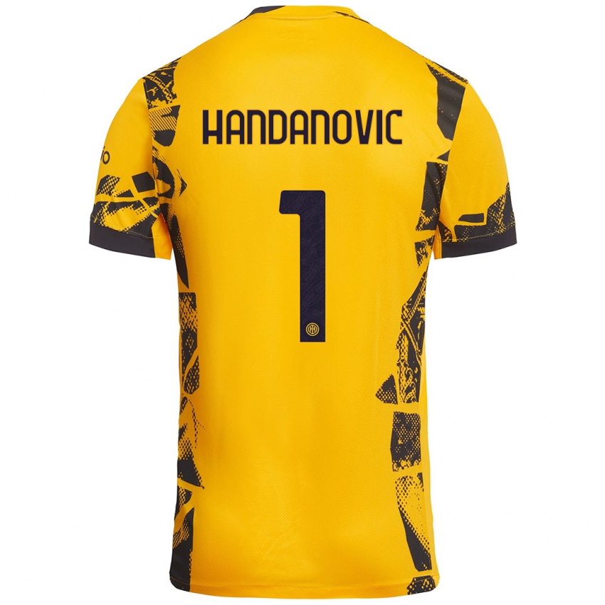 Criança Camisola Samir Handanovic #1 Ouro Preto Terceiro 2024/25 Camisa Brasil