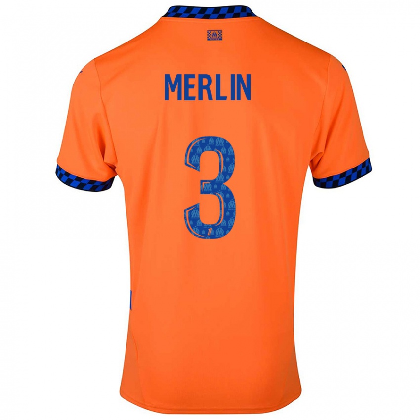 Criança Camisola Quentin Merlin #3 Laranja Azul Escuro Terceiro 2024/25 Camisa Brasil