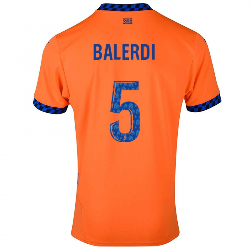 Criança Camisola Leonardo Balerdi #5 Laranja Azul Escuro Terceiro 2024/25 Camisa Brasil