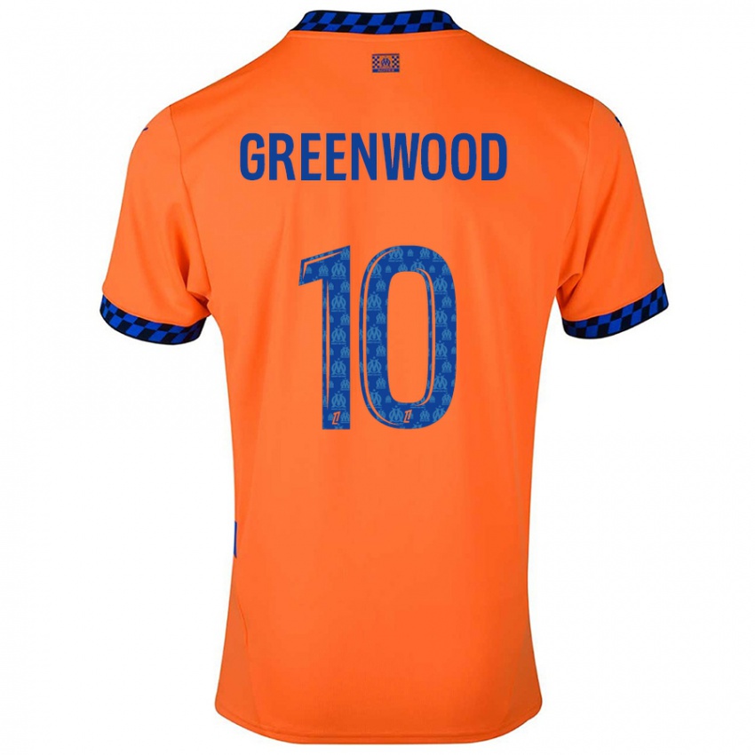 Criança Camisola Mason Greenwood #10 Laranja Azul Escuro Terceiro 2024/25 Camisa Brasil