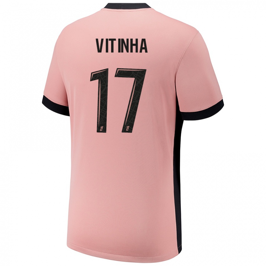 Criança Camisola Vitinha #17 Rosa Ferrugem Terceiro 2024/25 Camisa Brasil