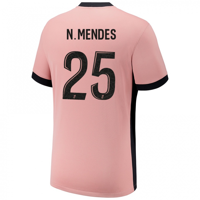 Criança Camisola Nuno Mendes #25 Rosa Ferrugem Terceiro 2024/25 Camisa Brasil