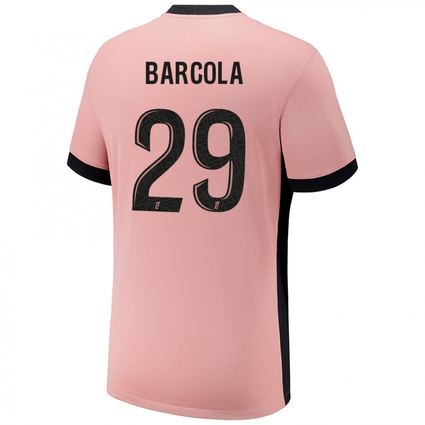 Criança Camisola Bradley Barcola #29 Rosa Ferrugem Terceiro 2024/25 Camisa Brasil