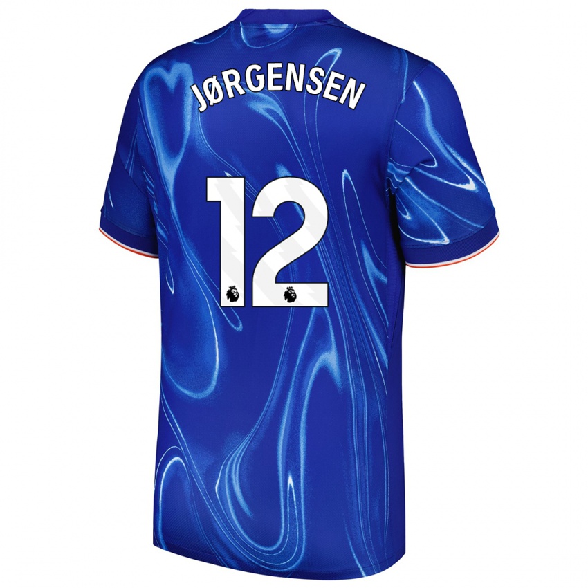 Homem Camisola Filip Jørgensen #12 Branco Azul Principal 2024/25 Camisa Brasil