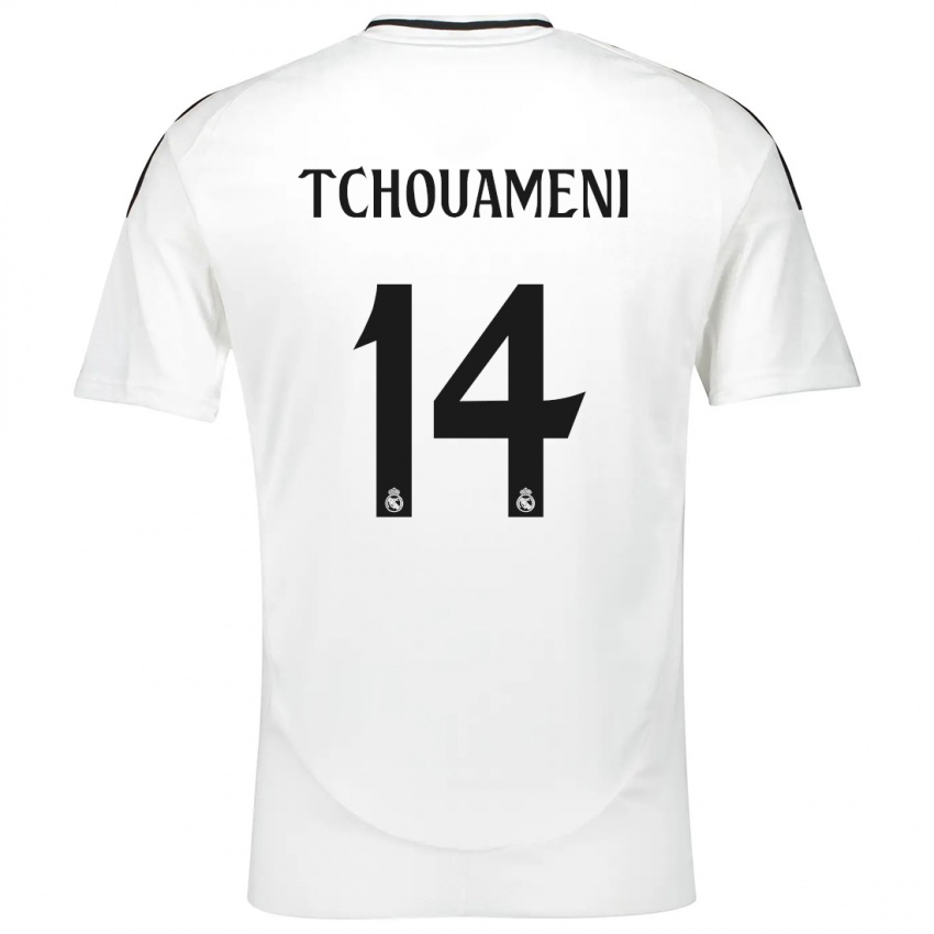 Homem Camisola Aurelien Tchouameni #14 Branco Principal 2024/25 Camisa Brasil