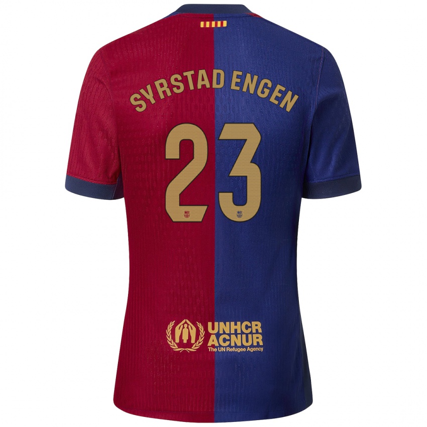 Homem Camisola Ingrid Syrstad Engen #23 Azul Vermelho Principal 2024/25 Camisa Brasil