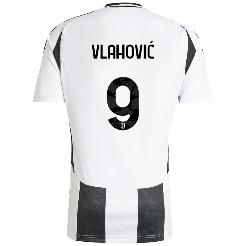 Homem Camisola Dusan Vlahovic #9 Preto Branco Principal 2024/25 Camisa Brasil