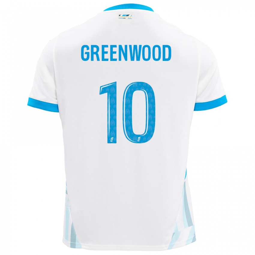 Homem Camisola Mason Greenwood #10 Céu Branco Azul Principal 2024/25 Camisa Brasil