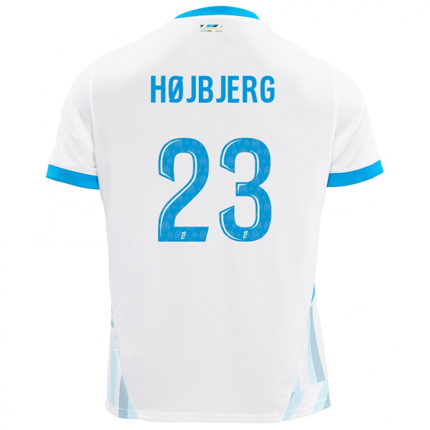 Homem Camisola Pierre Emile Hojbjerg #23 Céu Branco Azul Principal 2024/25 Camisa Brasil