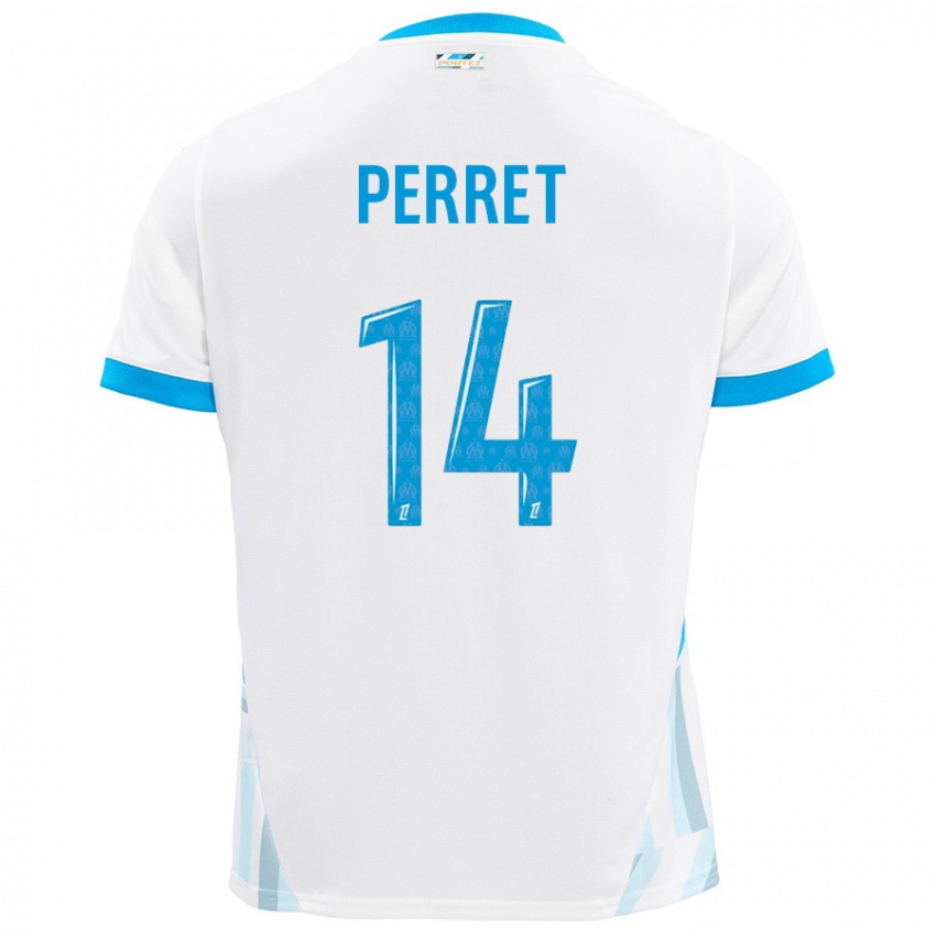 Homem Camisola Jenny Perret #14 Céu Branco Azul Principal 2024/25 Camisa Brasil