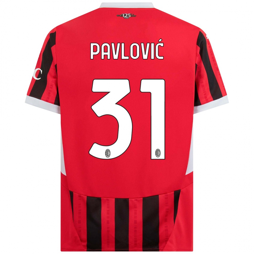 Homem Camisola Strahinja Pavlović #31 Vermelho Preto Principal 2024/25 Camisa Brasil