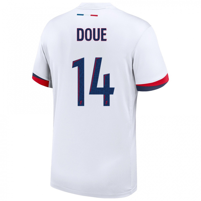 Homem Camisola Désiré Doué #14 Azul Branco Vermelho Alternativa 2024/25 Camisa Brasil