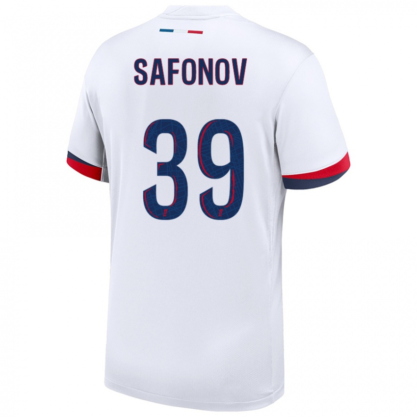 Homem Camisola Matvey Safonov #39 Azul Branco Vermelho Alternativa 2024/25 Camisa Brasil