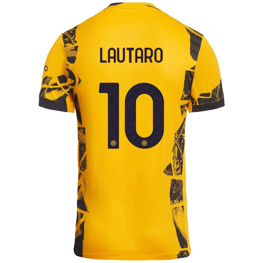 Homem Camisola Lautaro Martínez #10 Ouro Preto Terceiro 2024/25 Camisa Brasil