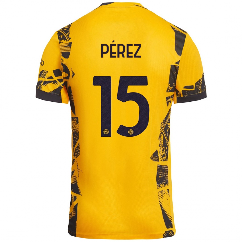 Homem Camisola Álex Pérez #15 Ouro Preto Terceiro 2024/25 Camisa Brasil