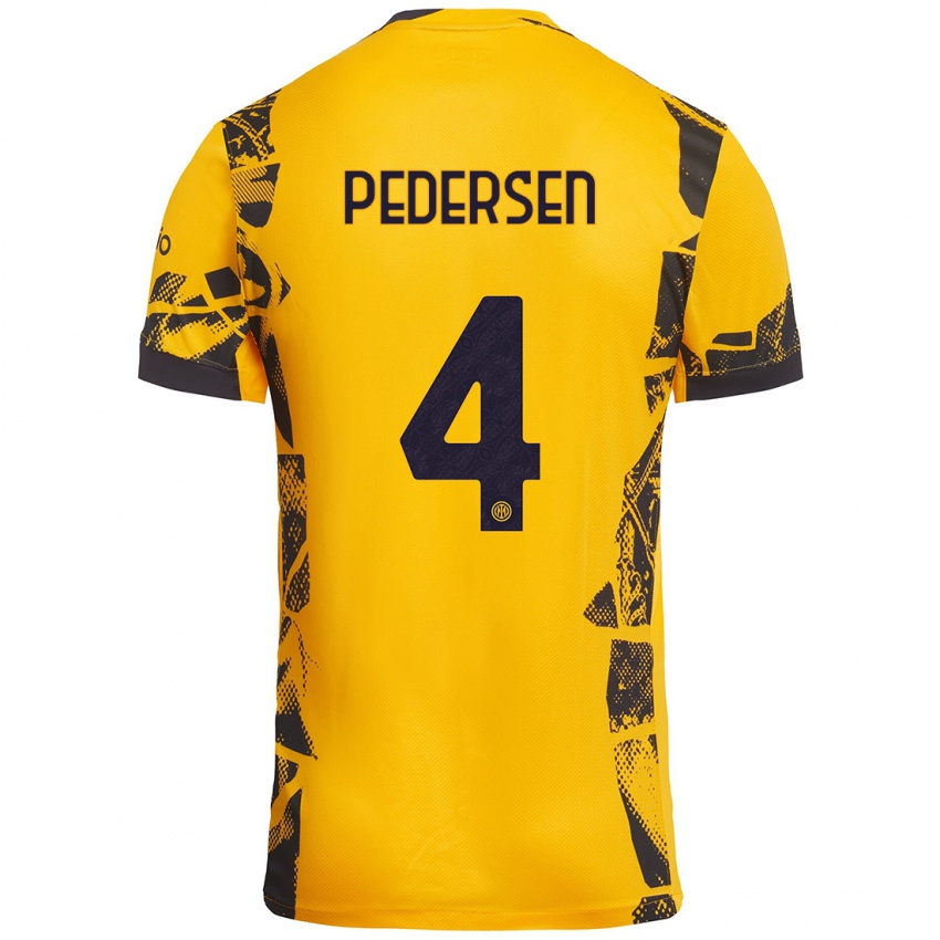 Homem Camisola Sofie Junge Pedersen #4 Ouro Preto Terceiro 2024/25 Camisa Brasil