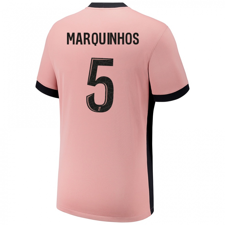 Homem Camisola Marquinhos #5 Rosa Ferrugem Terceiro 2024/25 Camisa Brasil