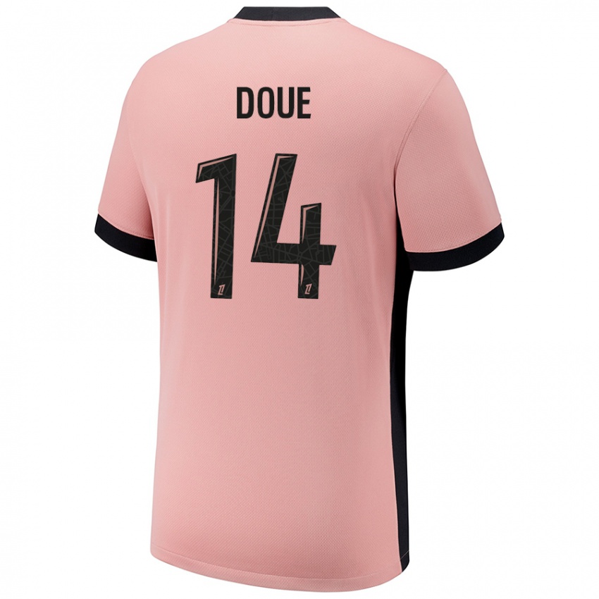 Homem Camisola Désiré Doué #14 Rosa Ferrugem Terceiro 2024/25 Camisa Brasil