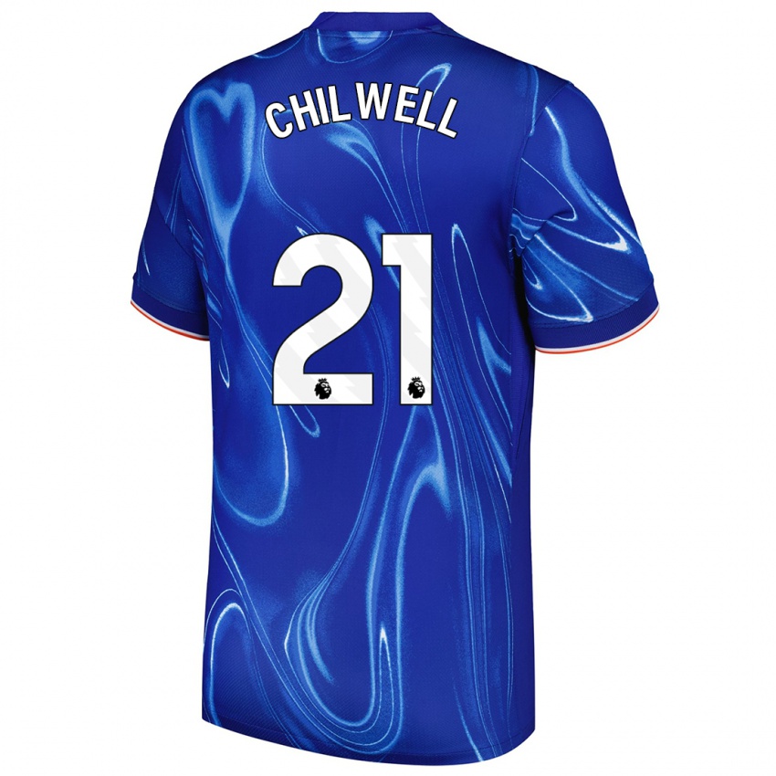 Mulher Camisola Ben Chilwell #21 Branco Azul Principal 2024/25 Camisa Brasil