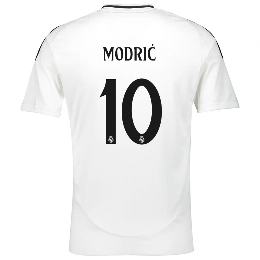 Mulher Camisola Luka Modric #10 Branco Principal 2024/25 Camisa Brasil