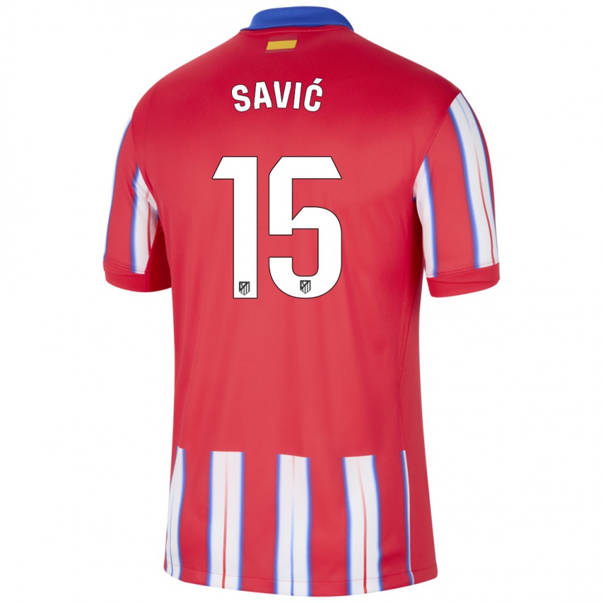 Mulher Camisola Stefan Savic #15 Azul Vermelho Branco Principal 2024/25 Camisa Brasil