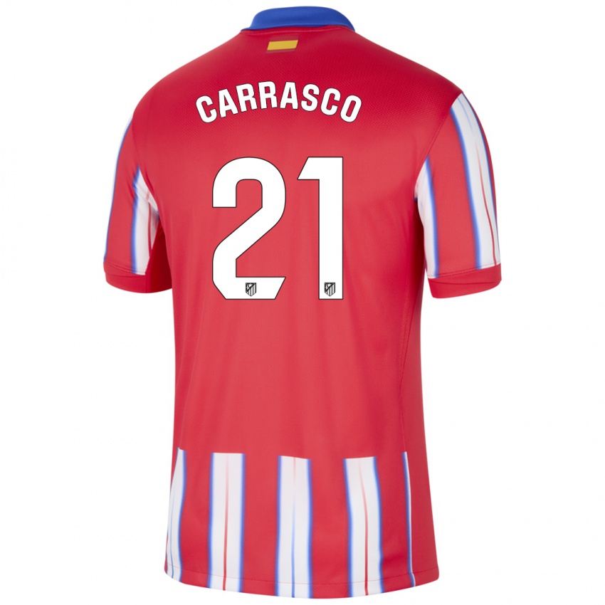 Mulher Camisola Yannick Carrasco #21 Azul Vermelho Branco Principal 2024/25 Camisa Brasil