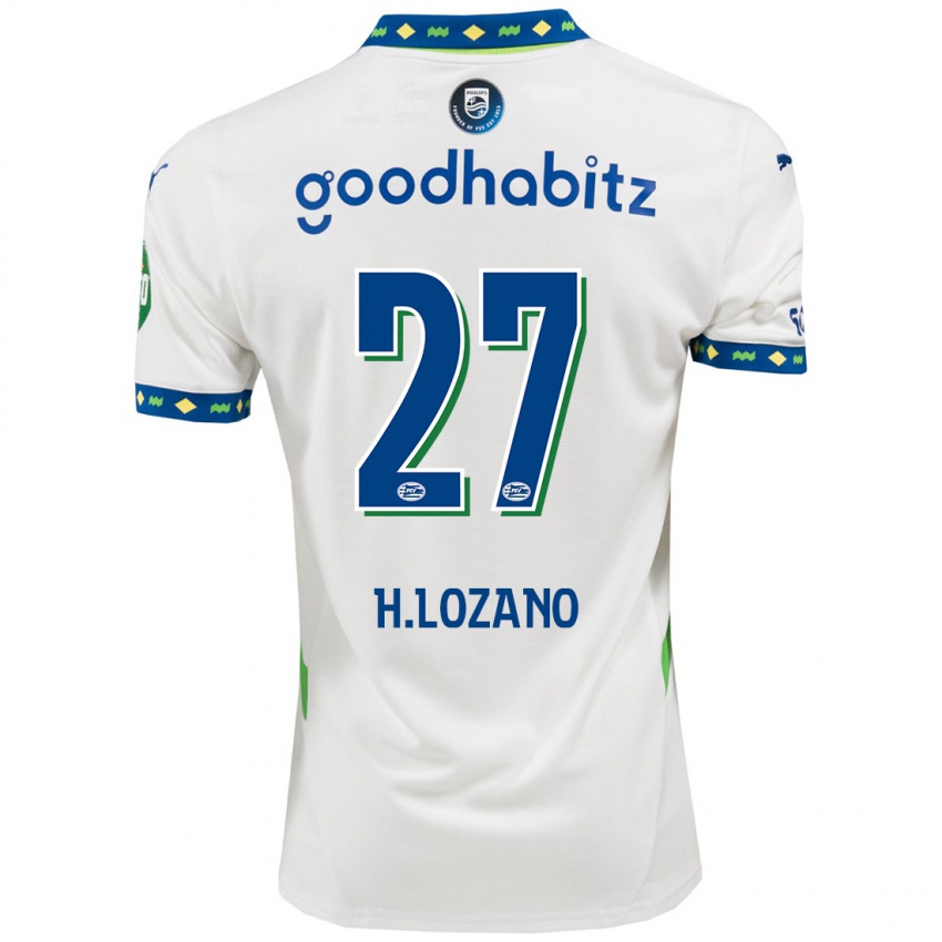 Mulher Camisola Hirving Lozano #27 Branco Azul Escuro Terceiro 2024/25 Camisa Brasil